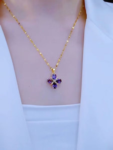 紫水晶锆石四叶花吊坠项链女轻奢高级感时尚气质小众不褪色锁骨链
