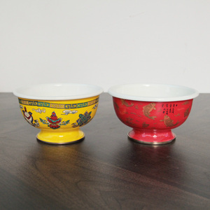 珐琅搪瓷碗加厚吉祥八宝碗搪瓷盘高脚饭碗8cm名族藏式油灯甜品碗