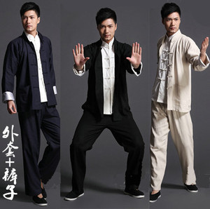 李小龙咏春青年男士民族风中式武术太极功夫衫棉麻布唐装衣服套装