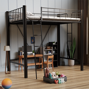 loft铁艺高架床单上层上床下桌组合上铺悬空床上床下空复式二层床