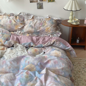 梨梦 落梅紫 法式复古40支纯棉四件套全棉床单被套床笠款床上用品