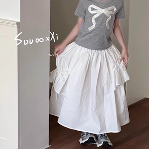 现货波拉bora韩国童装女童白色半身裙2024夏儿童中长款半裙亲子