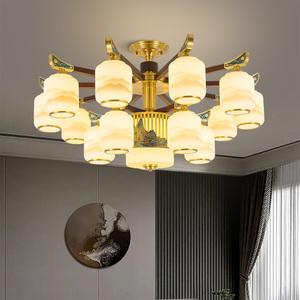 新中式吊灯全铜客厅灯中国风禅意实木餐厅书房卧室吸顶灯2024新款