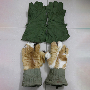 五指长腰真皮手套绿色冬天保暖加厚棉布手套兔毛男手套