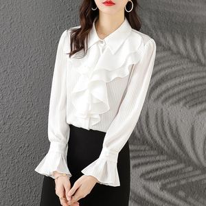法式条纹衬衫女设计感小众新款韩版白色衬衣减龄气质独特上衣