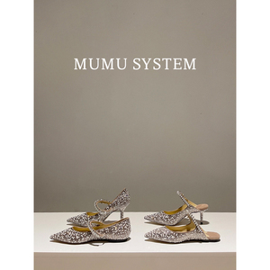 MUMU SYSTEM/升级~水钻浅口高跟鞋女平底单鞋珍珠尖头细跟婚鞋子