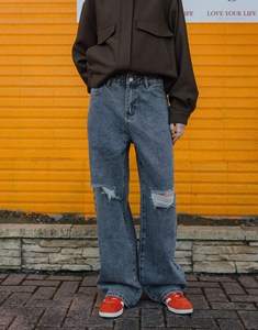 PAZZO P40103662 調節釦造型割破牛仔褲长裤