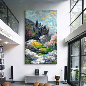 印象派风景肌理画梦幻城堡油画客厅手绘油画别墅挑空玄关大幅挂画