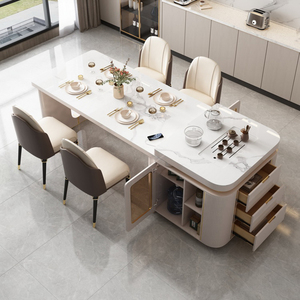 岛台餐桌一体可伸缩岩板多功能带电磁炉家用轻奢现代简约导台桌椅