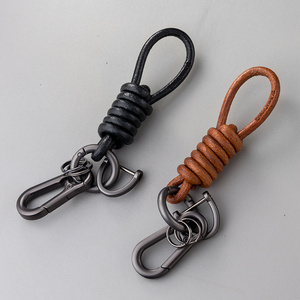 牛皮手工编织绳钥匙扣创意个性汽车锁匙圈环男女情侣一对简约挂件