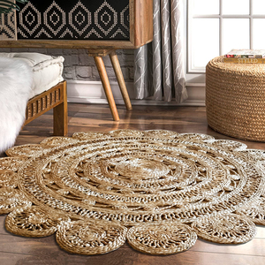 印度黄麻纯手工编织圆形地毯北欧风ins素色民族风沙发茶几卧室垫