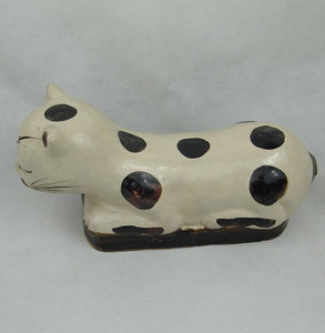 古玩瓷器古董瓷器收藏 包老包真老瓷器清代磁州窑褐彩猫儿枕