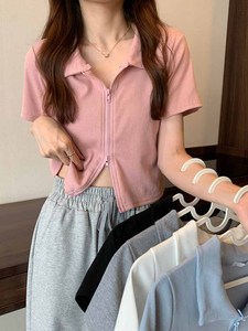 别致短袖t恤设计感2024短款polo小衫女甜美夏装上衣服春季韩版ins