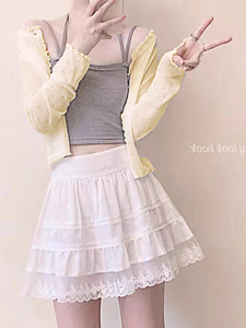 韩系纱网镂空防晒针织开衫外套女夏天白色薄款罩衫短款外搭小上衣