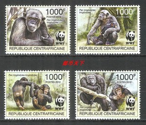 外国哺乳动物邮票 中非 2012 黑猩猩 WWF 4全 全品