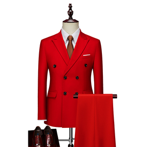 男士商务休闲套装双排扣西服套装纯色大红色XZ103-288套装-P135