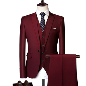 男士商务休闲西装套装西服套装酒红色三件套XZ103-522三件套-180