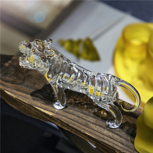 透明水晶老虎摆件简约现代十二生肖动物招财桌面柜台装饰品纯手工