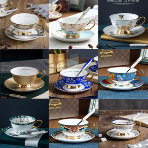 陶瓷咖啡杯碟欧式小奢华金边英式骨瓷花茶红茶杯宫廷复古优雅简约