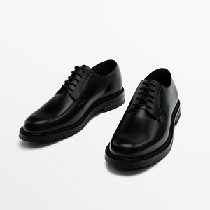 Massimo Dutti男鞋 时尚商务正装德比鞋英伦风黑色圆头系带皮鞋