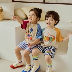 韩国童装周JOJO代购 24夏款mimico08男女童插肩拼色袖卡通短袖T恤
