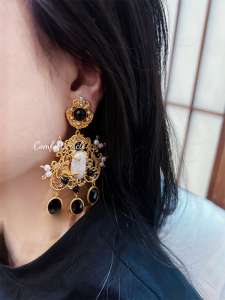 yuwelry欧美潮牌天然巴洛克珍珠美学风格锆石镀金气质耳夹耳环