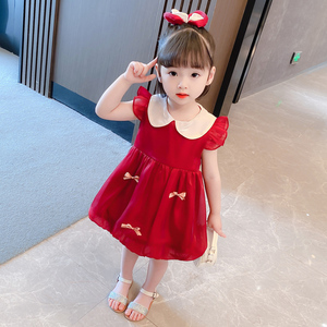女童夏装连衣裙夏季女宝宝裙子儿童装夏款洋气红色公主裙小童夏天