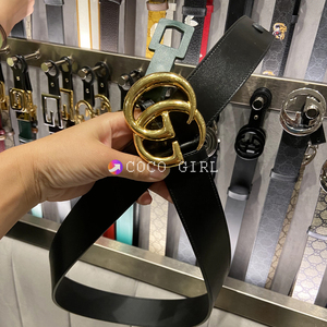 GUCCI/古驰双G皮带 闪亮金色字母扣男女士4厘米牛皮腰带免税新品