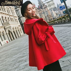 森系毛呢大衣女2018秋冬季反季新款韩版红色短款妮子呢子外套