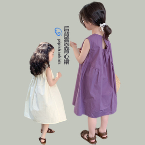 女童连衣裙夏季薄款2024新款洋气韩版气质棉布裙子儿童纯色背心裙