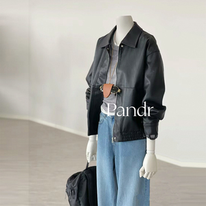 【PANDR】韩代时髦~率性慵懒风立体剪裁pu皮衣女夹克外套上衣春秋