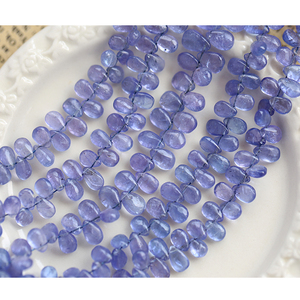 印度加工 浓郁蓝紫色天然坦桑石光面梨形水滴 diy散珠半成品
