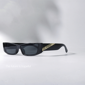 超酷窄框朋克长方形黑墨镜UV400防紫外线辐射独特宝蓝色太阳眼镜