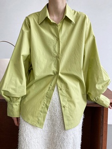 绿色衬衣女款高级感轻奢小众设计法式甜美上衣寸衫灯笼袖慵懒衬衫