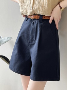 藏蓝色a字版美式小短裤运动女外穿休闲裤天丝日杂风工装5五分裤子