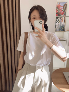 Joo韩国代购  圆领 简约气质 明线设计 莫代尔 棉 短袖T恤
