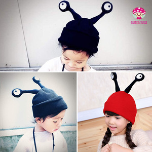 韩版秋冬季儿童触角昆虫帽个性时尚男女童宝宝毛线针织帽子保暖潮
