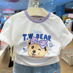 2024夏季新款小熊童装女童发泡圆领t恤韩版时尚卡通短袖