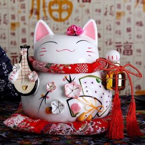 招财猫摆件 日本招桃花猫陶瓷存钱罐储蓄罐创意生日礼物家居