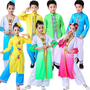 新款男女儿童少数民族风演出服越南奥黛旗袍京族节日舞蹈表演服装