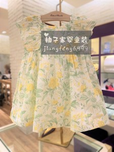 100-150韩版童装夏女童宝宝连衣裙花边飞袖黄花朵连衣裙仙女裙子