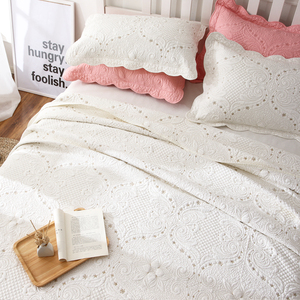 绣花床盖外贸韩式空调被绗缝被三件套床单两面用大炕盖刺绣夹棉床