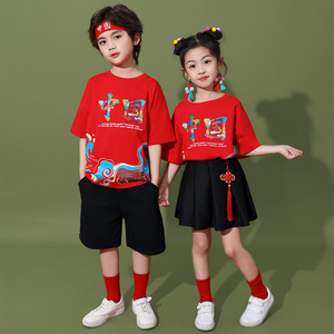 儿童啦啦队演出服女童中国风舞蹈服新款民族风服装运动会表演服夏