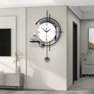 钟表挂钟客厅现代简约创意高级感餐厅格栅装饰画宇航天员时钟挂墙