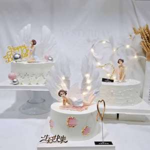 花仙子蛋糕装饰 精灵小公主 小仙女 天使娃娃 羽毛铁环 白衣仙子