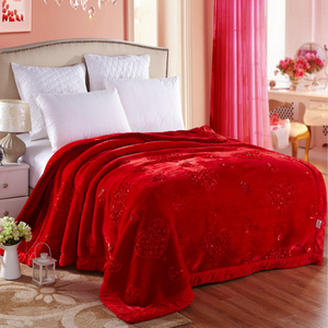 大红色毛毯婚庆拉舍尔结婚双层陪嫁毯子双人加厚盖毯被子冬季绒毯