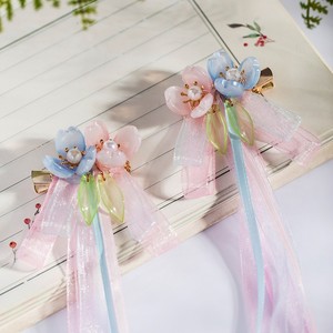 女童古风发饰汉服头饰对夹蓝粉色超仙飘带对夹女宝中国风古装配饰