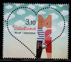 92克罗地亚 2017 情人节邮票 爱情 心形 异形 1全新