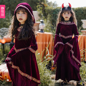 万圣节儿童coaplay服装小红帽巫师恶魔长袍吸血鬼女巫婆长袖cos服