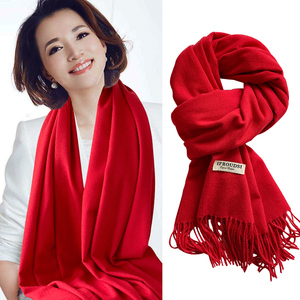高品质中国红围巾女冬季新年过年大红围脖年会定制长款加厚保暖男